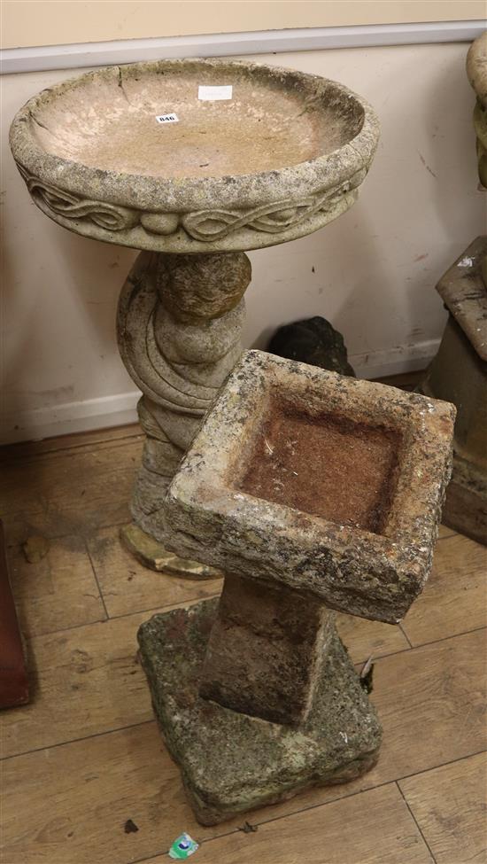 Two reconstituted stone garden bird baths Larger H.80cm